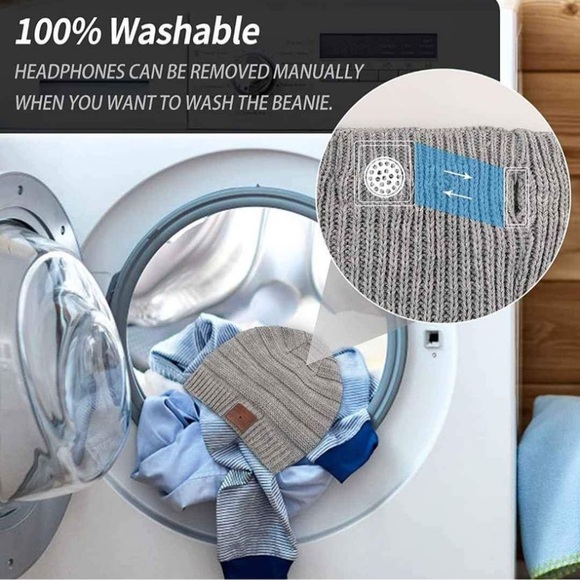 Grey Stripe Bluetooth Beanie Music Winter Hat for Outdoor - Picture 3 of 5